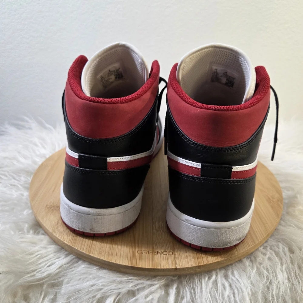 NIKE Air Jordan 1 Mid Bred Gym Red Black White Lace Up Sneakers 554724-122